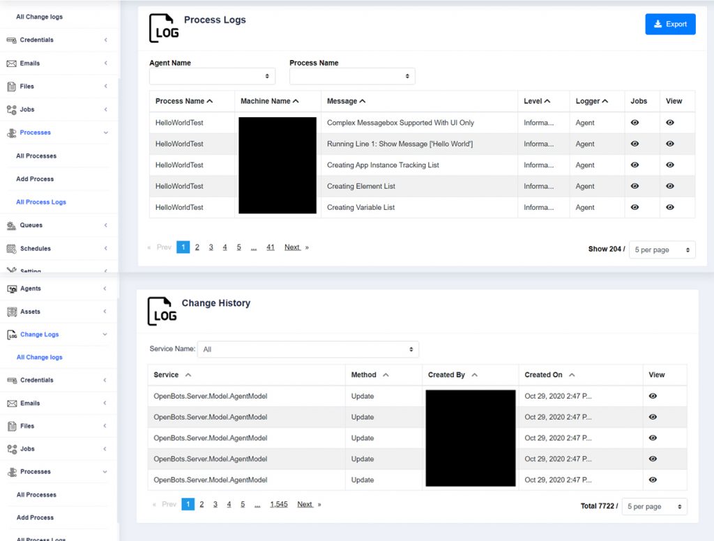 Process and Change Logs OpenBots